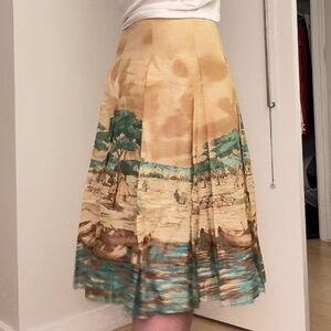 Anne Klein 100% Linen Safari Skirt in Tan and Green